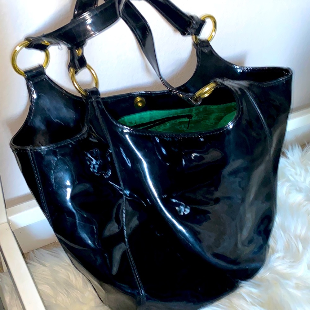 Faux leather tote bag with gold hardware